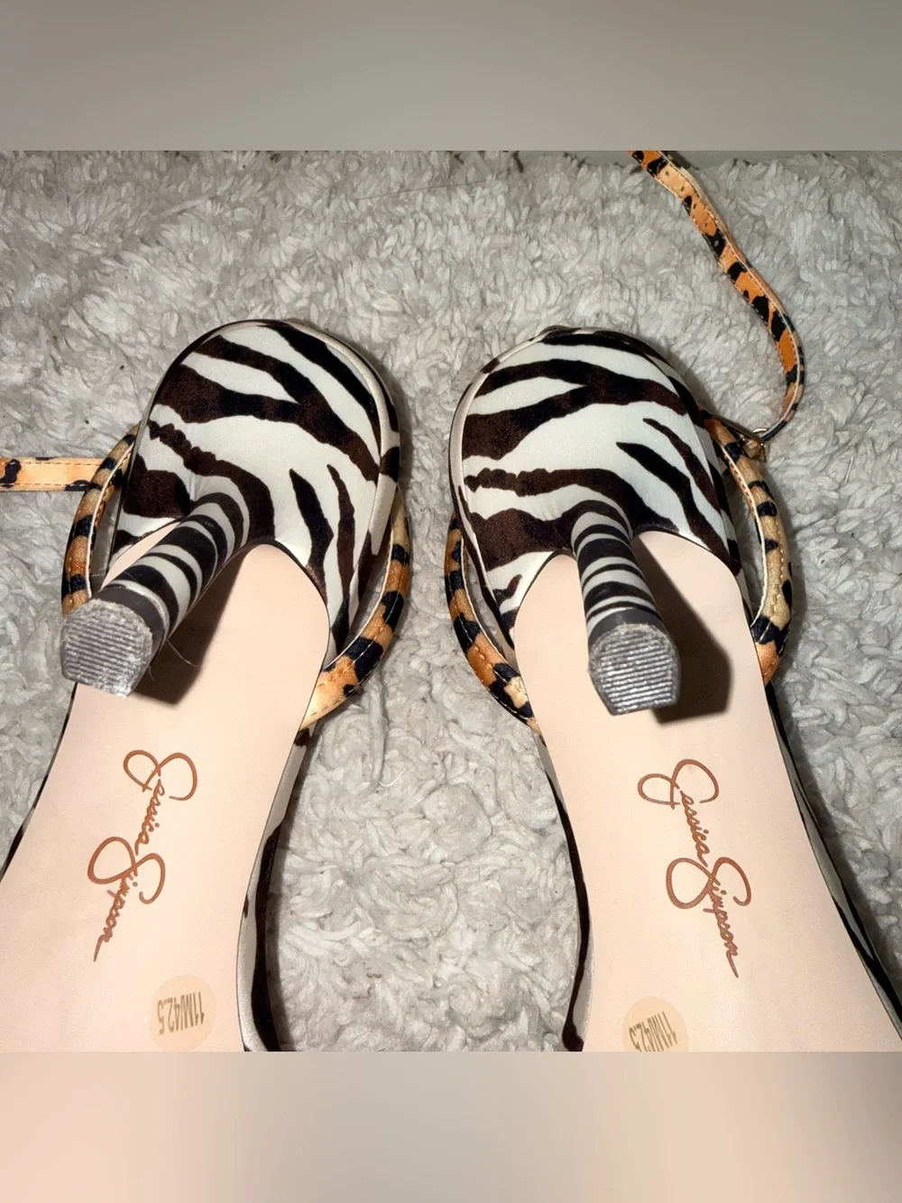 Jessica Simpson Baharia Mixed Animal Print Strappy Stiletto Heels - Size 11